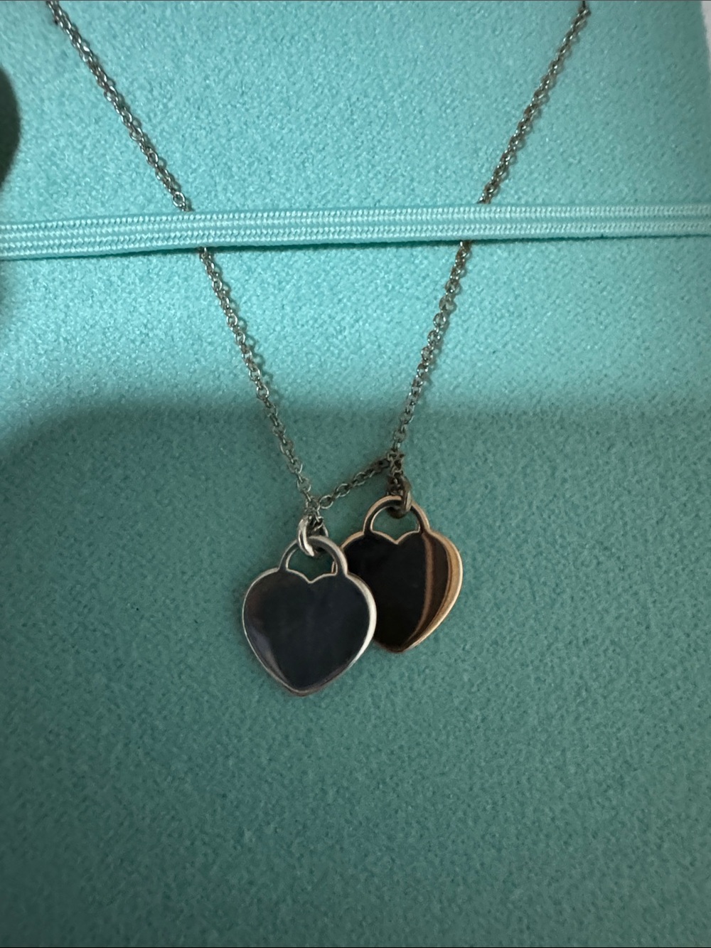 Tiffany & Co Return to Tiffany Double Heart Necklace Silver 925 Rubedo Metal New - Picture 14 of 14
